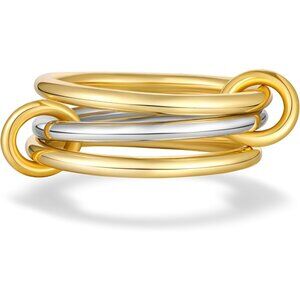 14K Gold Plated Stackable Rings, 3 Ring Set with CZ Cubic Zirconia, Gold & Silve
